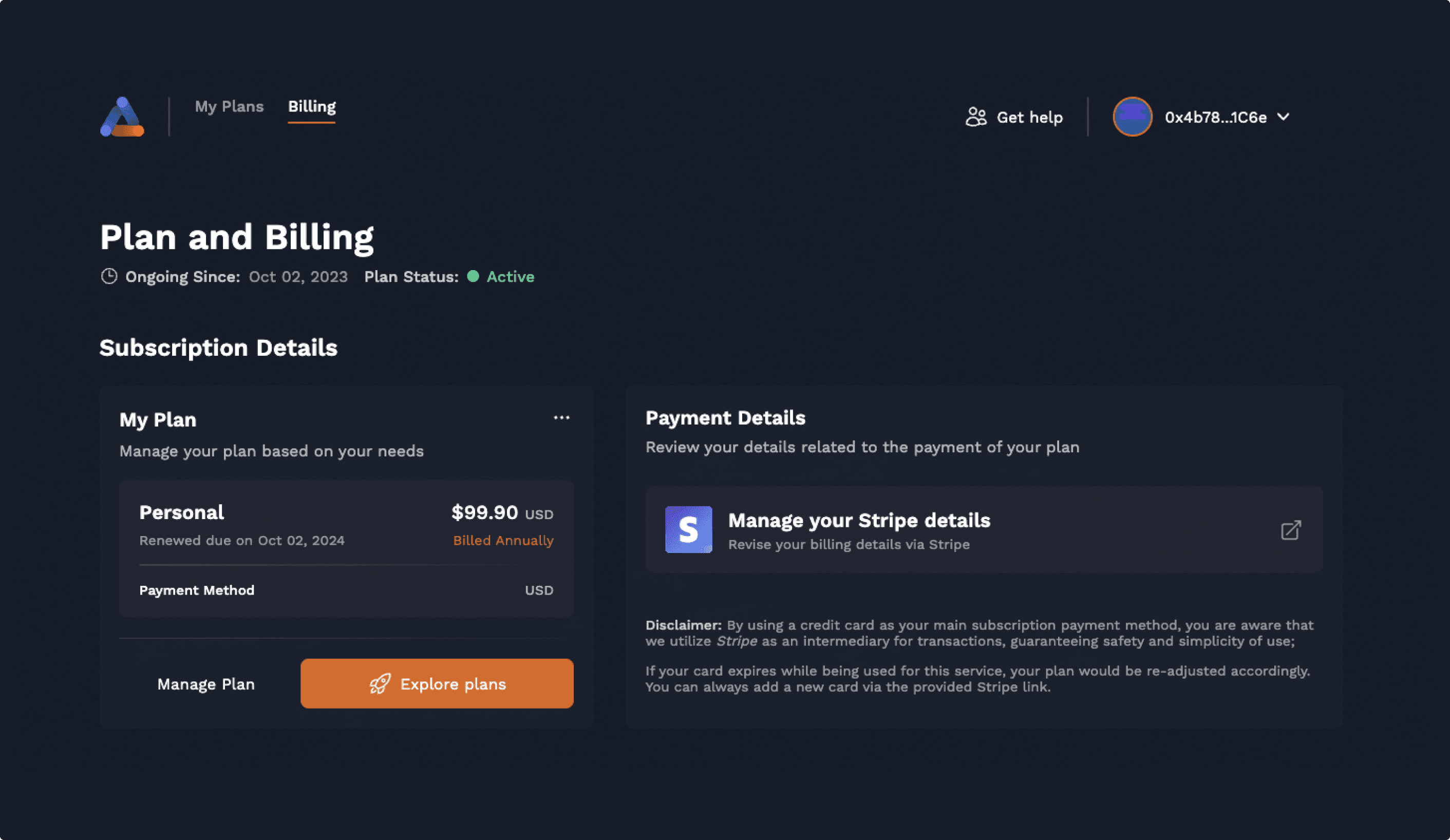 Billing dashboard