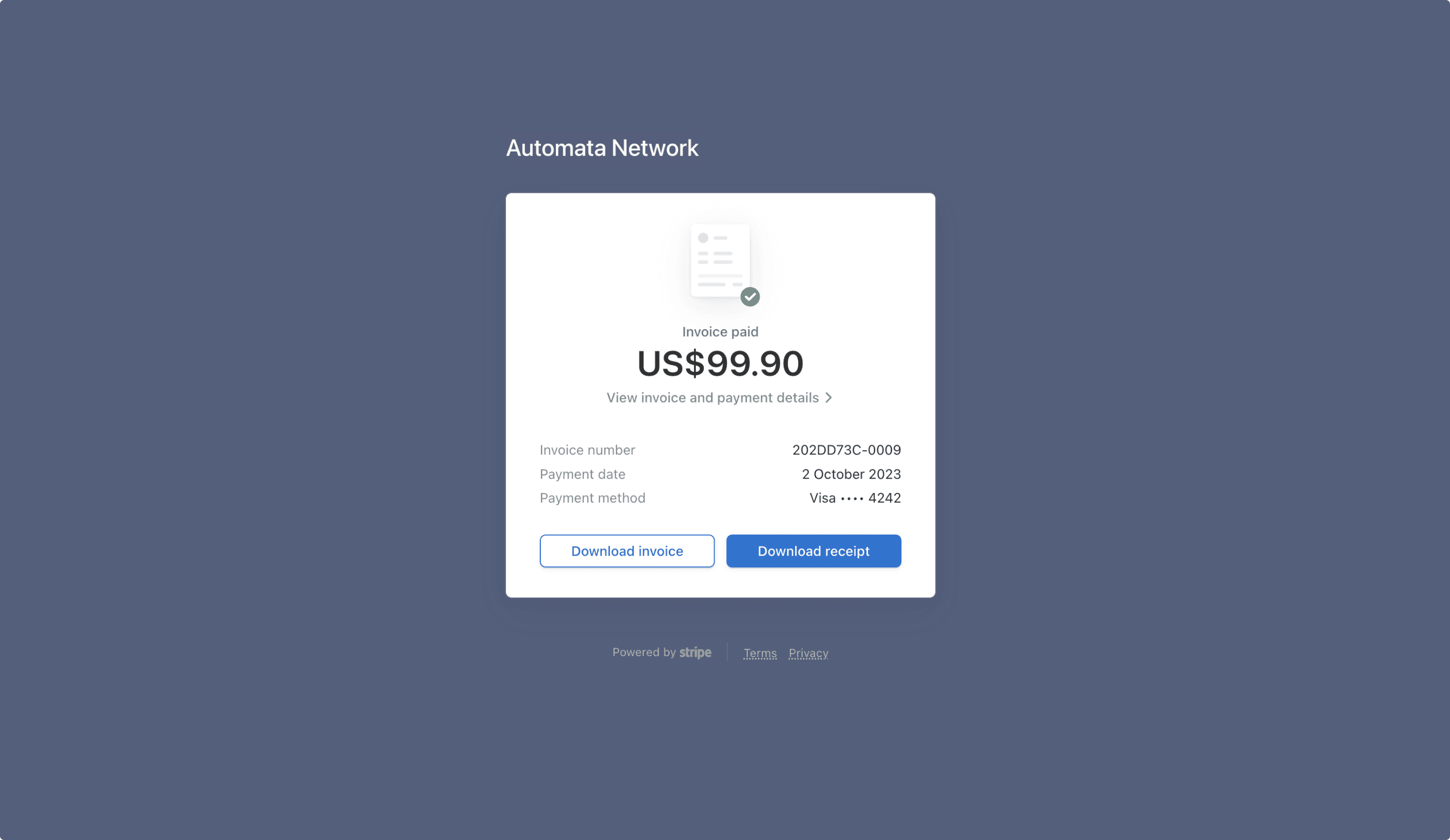 Invoice and receipt downloads